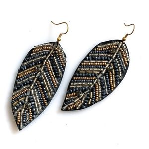 Beaded Leaf Handmade Earrings